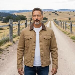 Levi’s Canvas Trucker Jacket Flannel Lined Brown Workwear Chore Coat